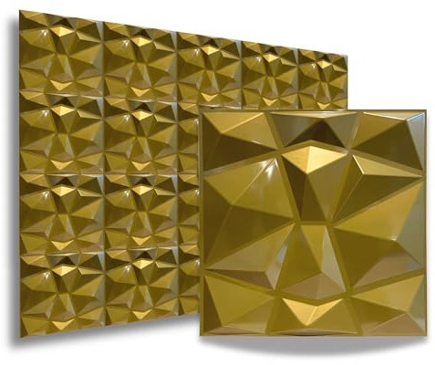 Gold 3D Paneele PVC 50cm x 50cm Kunststoffpaneele 40 Stück Wandpaneele Brushed Gaming Zimmer Wand Decke 3D Optik Diamant PVC 3D Platten