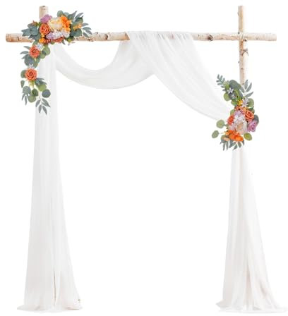 Zeovate Drappeggio di Arco Matrimonio, 75 x 600 cm Tessuto Chiffon Bianco per Decorazioni Matrimoni, Drappeggio di Arco di Nozze per Matrimoni, Cerimonia, Festa, Fase, Sfondo, Runner Bianco