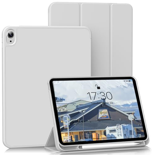 BQDIYOO Hülle für iPad (A16) 11. Generation 11 Zoll 2025 / iPad 10. Generation 10,9 Zoll 2022, Weiche Silikon Schutzhülle mit Stifthalter, Auto Schlafen/Wachen, Grau