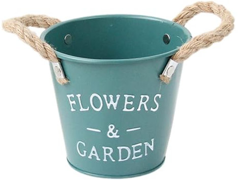 ＡＷＨＡＯ Vaso da Fiori in Stile Rustico, Secchiello in Latta, Contenitore Rotondo, 13 X 12 X 8,9 Cm, Decorazione Multifunzionale per Cucina E Soggiorno, Verde