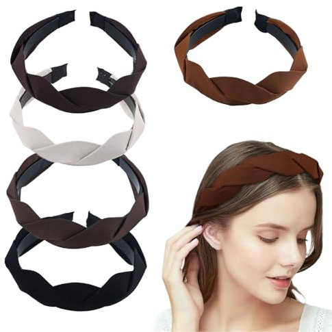 5 Pezzi Fasce per Capelli Signore Tessuto con Dente Intrecciato Fasce per Capelli Larghe Fasces Solidi Fasces per Capellis Ritorte Antiscivolo Accessori per Capellis Larghi Vintage per Ragazze