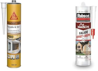 Sika - SikaSeal-183 Façade & Sol, Ton pierre, Mastic Polyurethanne souple pour joints de façade & Rubson - Mastic Maison Façade Effet Crépi (cartouche de 280 ml) – Mastic acrylique pour joint