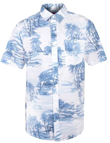 True Face Mens Hawaiian Shirts Short Sleeve Slim Fit Casual Summer Beachwear Funky Palm Tree Floral Print Hawaii Holiday Shirt Adult Lightweight Top Palm - 721 L