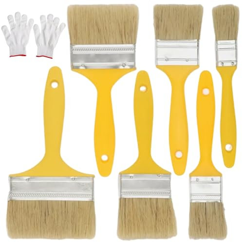 6 PCS Fence Paint Brushes Paintbrushes, Paint Brush Set Decorating with Gloves, Paintbrushes Decorating for Woodwork, Walls Ceilings(Yellow)