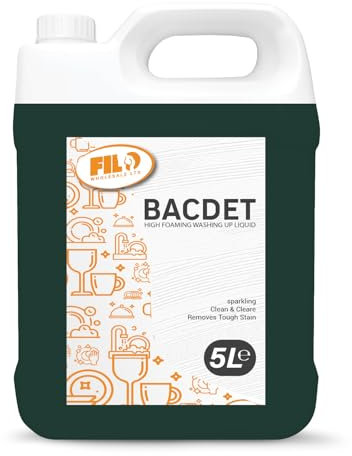 FILO Bacdet Washing Up Liquid High Foam 5 L – Potent Dishwasher Pods Cleaner for Sparkling Clean Dishes, Pans, Pots, and Windows – Grease & Stain Remover Formula – Gentle on Hands.