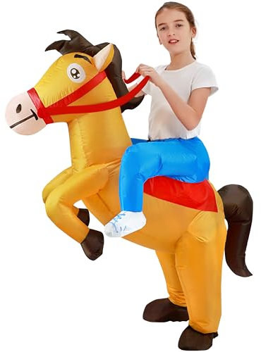 Goenb Aufblasbares Pferdekostüm, Aufblasbares Cowboy-Reitpferd-Kostüm Lustiges Aufblasbares Reitpferd-Kostüm für Männer Frauen Karneval Fasching Mottoparty (Kinder)