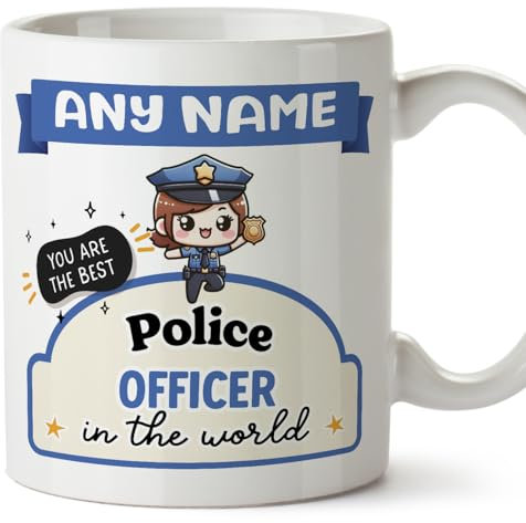 MUGFFINS Personalised Mug for Police Officer Woman - in English - Best in The World - Kawaii - Funny Custom Gift for Colleagues - Ceramic 11oz Mug