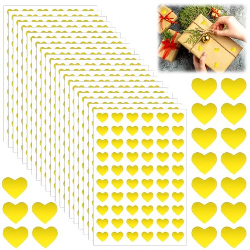 TIESOME 1200 Stück Glitzer Herz Sticker, Selbstklebend aufkleber herz Gold Sticker Herzen Herz Aufkleber für Umschläge Geschenkverpackungen Scrapbooking Karten DIY Handwerk Dekoration