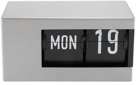 Fockety Digitale Flip-Down-Uhr, Einzigartige Desktop-Kalenderuhr mit Automatischem Umblättern, Batteriebetriebene Digitalanzeige, Flip-Schreibtischuhr für Wohnzimmer, Zuhause (Silver)