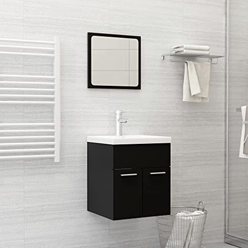 ShGaxin Conjunto de Muebles de baño 2 pzas Madera contrachapada Negro, Muebles para Baño, Muebles para Lavabo, Armario Baño - 804774