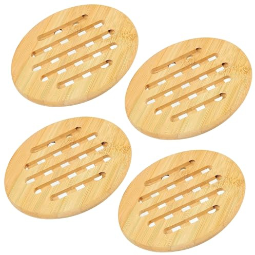 Lot de 4 dessous de plat en bambou antidérapants et lavables - Dessous de plat ronds - Pour cuisine, bol, casserole, poêle, théière et assiette (15 cm)