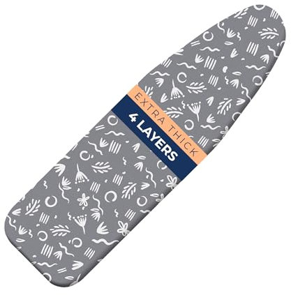 happhom Ironing Board Cover with Extra Thick Heavy Duty Pad, 4 Layers, Silver Coated Ironing Board Cover, Drawstring Tightening with Scorch and Stain Resistant Padding 45x125 cm (Soft Grey, L)