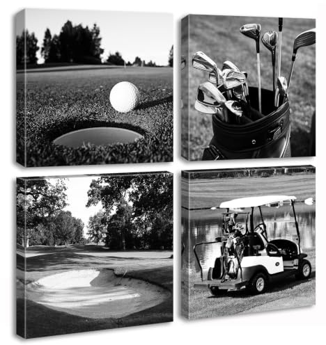 DJSYLIFE Kunstdruck auf Leinwand, Golfplatz, 30,5 x 30,5 x 10,2 cm, Schwarz und Weiß