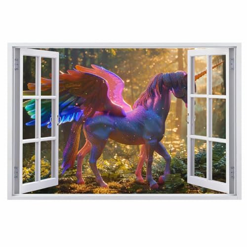 3D Durchbruch Wandtattoo Mädchen Kinderzimmer Pferde-Cartoon Wandaufkleber Dekorative Waldbaum Wandsticker für Junge Teenager Zimmer Wohnzimmer Schlafzimmer Wandbilder Deko 67x45cm