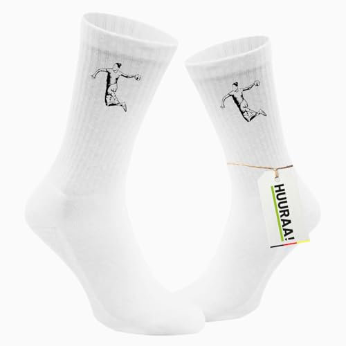 Huuraa Unisex Socken Handball Silhouette Geschenk Größe 37/41 White Motiv Tennissocken Handball Geschenkidee