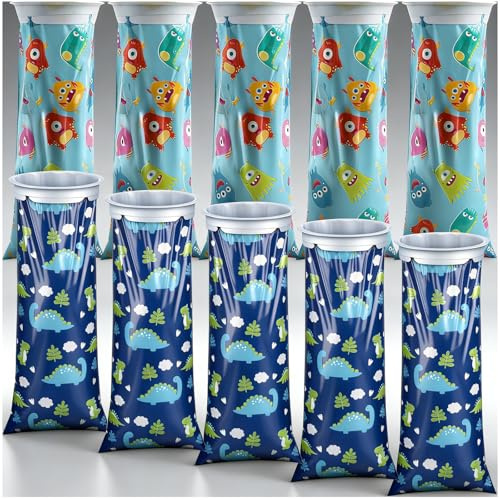 Onlvmyur 10 Stück Spuckbeutel Kinder Cartoon Brechbeutel Kotztüten Auto Spuckbeutel mit Ring für Kinder und Erwachsene im Auto und Unterwegs 1500 ml