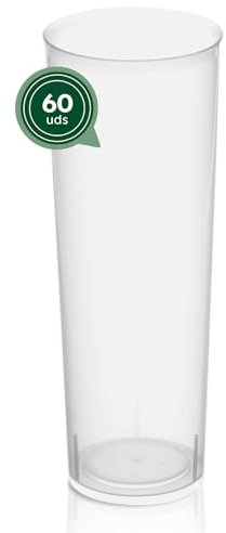 Maxi Products - 60 Vasos Tubo Cubata Plástico Reutilizables Transparente - 300 cc - Vasos Reciclables - Vasos Cubata - Fiestas, Eventos y Celebraciones - Vaso para cubata Irrompible - VASO TUBO