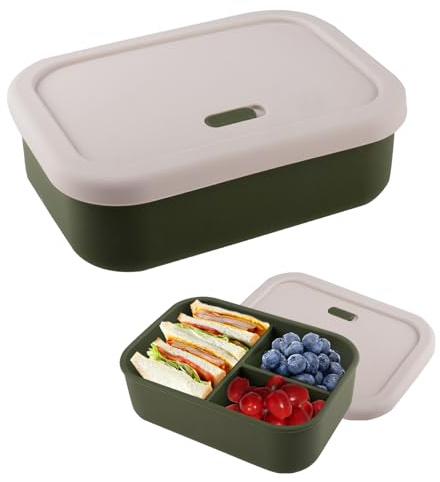 wocpvm Silikon Brotdose 700ml,BPA-Frei & Lebensmittelecht | Brotdose mit Fächern für Büro,Schule,Meal Prep,Wiederverwendbare ,Umweltfreundlich