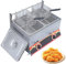 SFNIOKFG Freidora a Gas Industrial, freidora a Gas, Acero Inoxidable, freidora Doble, Gran Capacidad 22L, con cestas extraíbles, Potencia de Fuego Regulable, fácil de Limpiar