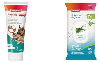 Beaphar | Flexifit Joint Supplement Paste for Cats & Dogs & Universal Pet Wipes Bundle | 1 x Paste to Aid Stiff Joints & 1 x 30 Universal Pet Hygiene Wipes | Ideal for Older, Senior Stiff Pets, 250g