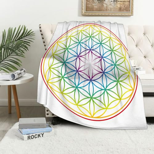 MAAPCHP Kuscheldecke Flauschig Decke Fleecedecke Blume des Lebens als sanft leuchtendes Wohndecke Warm Winter Weich,Decke Couch Blanket,Wohn- & Kuscheldecken 150 x 200 cm,Sofa überwurfdecke