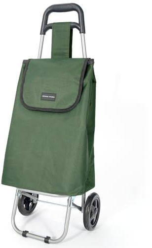 VERTICAL STUDIO Einkaufstrolley 35 L – Klappbar, leicht & robust, mit Alugestell, Reißverschlusstasche & Klettverschluss – Bis 25 kg Traglast, faltbar & abnehmbar (Dunkelgrün)