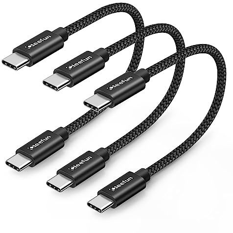 Short USB C to USB C Charger Cable 30cm,USB2.0 60W 3A Type C Charging Lead | (0.3m/1ft, 3-Pack), New Nylon for iPhone 17 Air 16e 16 15 Pro Max Plus, iPad MacBook Pro/Air, Samsung Galaxy S26 S25, Pixel