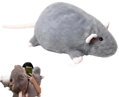 LUCKKY Jumbo Rat Plush, 2026 New Chonky Rat Plush, 50cm Jumbo Ratte Plüsch, Realistisches Süßes Rattenkissen, Weiches Große Ratte Plüschtier für Geburtstags und Puppengeschenk (Grau)