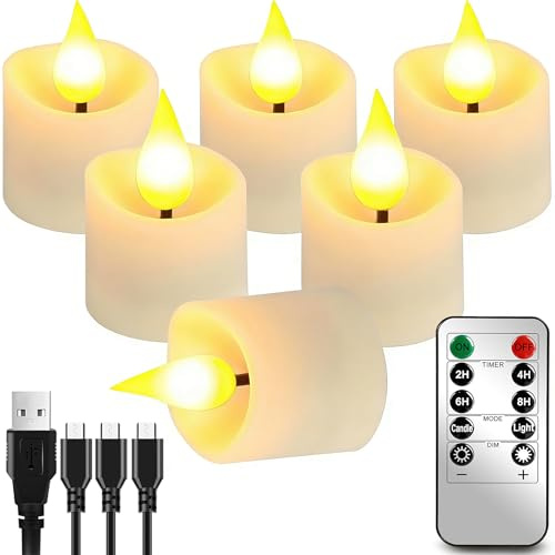 Small Rechargeable Flameless Tea Lights – 6 Pack with Remote Timer