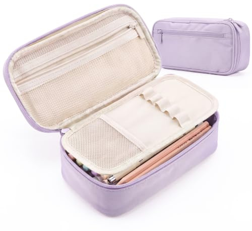 WEMATE Federmäppchen Federtaschen Mäppchen Etui Stifte 5 Fach Hellviolett | Große Kapazität Pencil Case Großes Federmäppchen Tasche Halter Schreibwaren Zippered Desk Organizer