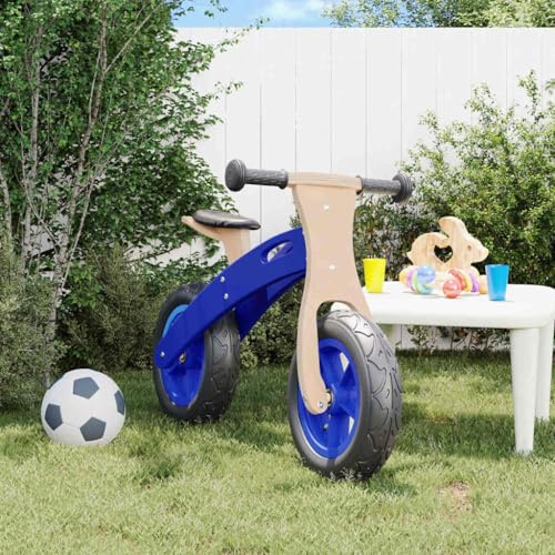 Kaloriko Laufrad für Kinder mit Luftreifen Blau Holzrahmen höhenverstellbar 30 kg Belastung rutschfester Lenker kippsicher Schiebeauto Tretfahrzeug für Mädchen und Jungen ab 3 Jahre Indoor Outdoor