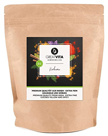 GreatVita Bio Kurkuma Pulver, 250g fein gemahlen, Kurkumawurzel Curcumin Pulver 100 Procent natürlich