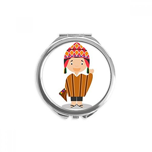 DIYthinker Bunte Hat Peru Karikatur-Spiegel Runde bewegliche Handtasche Make-up 2.6 Zoll x 2.4 Zoll x 0.3 Zoll Mehrfarbig