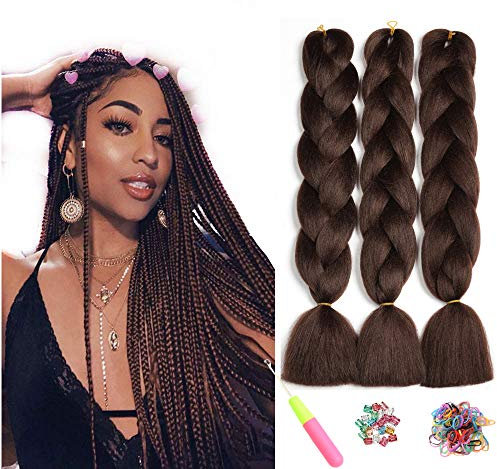 Ombre Jumbo Zöpfe Haar Flechten Haar Braids Extensions Kunsthaar Zum Einflechten, ShowJarlly Synthetische Haarverlängerungen 24 inch 3Pcs, (Dunkelbraun#)