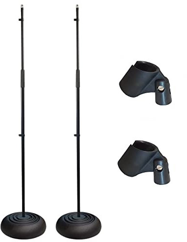 2x Thor MS001 Round Base Microphone Stand Black heavy Duty Retro Mic Stand