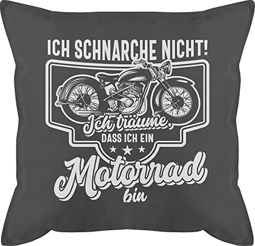 Kissen 50x50 - Statement mit Sprüchen - Ich schnarche nicht ich träume dass ich ein Motorrad bin weiß - 50 x 50 cm - Grau - motiv kissenbezug spruch sprüche biker baumwollkissen und fuellung