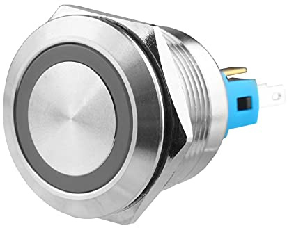 Larcele 22mm Impermeable Momentáneo Pulsador Botón con 12V Indicadora,DIY Pulsador 1No Carcasa de Acero Inoxidable,1 Pieza JSANKG-23 (Momentáneo,Luz Verde)