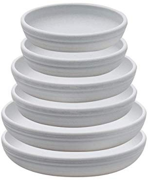SAROSORA Round Plastic Plant Saucer Drip Tray Set of 6 for Indoor Outdoor Home Garden Flower Plant Container Flower Pot Pallets ((14+17+20cm) x2, White-Grey)