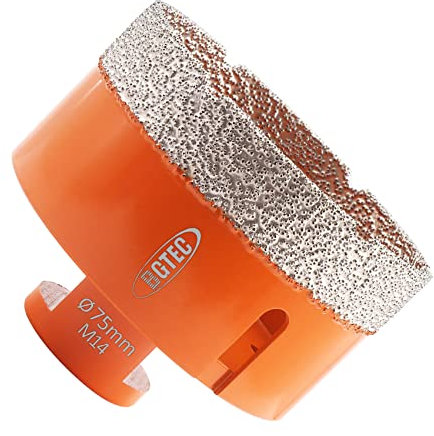 BGTEC Brocas de Núcleo de Diamante Seco para Baldosas de Porcelana, Mármol, Cerámica, Ladrillo con Rosca M14 de 75 mm de Diámetro