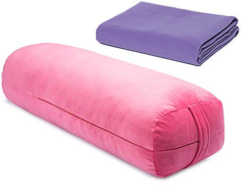 AIZYR Weicher Samt Yoga-Kissen Mit Yoga Decke, Rechteckiges Meditationskissen Mit Tragegriff Für Erholsames Yoga,Rosa