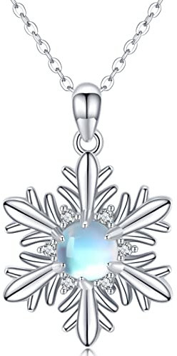 Schneeflocke Kette 925 Sterling Silber Mondstein Schneeflocke Anhänger Halskette Schmuck Weihnachts Geschenke für Frauen Mädchen Damen