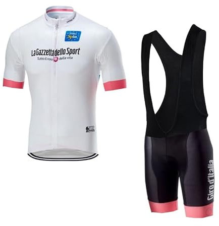 SGCIKER Italien Tour Team Weißes Radtrikot Set für Männer, Sommer Kurzarm-Radtrikot MTB-Bike-Bekleidung Bib Short Kits 9D Gel Pad (2XL)