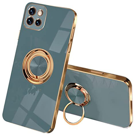SEEKOO Case for Samsung Galaxy A22 5G, Ultra Thin TPU Bumper Shockproof Soft Cover Electroplating Phnom Penh Design Silicone Skin Slim Case with 360 Degree Ring Kickstand, Gray