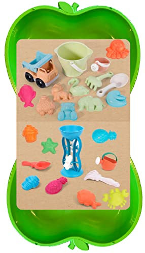 thorberg Caja de Arena en Forma de Manzana XL, en 4 Colores, 2 Unidades Verdes + Juego orgánico de 24 Piezas