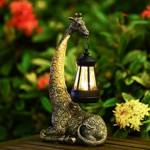 Yeomoo Giraffe Solar Figuren Gartendeko mit Solarlampe Für Außen: Giraffen Gartenfiguren Deko für Draußen Geschenke für Frauen Männer Mama Geburtstag Wetterfest Balkon Garten Afrika Deko Kupfer