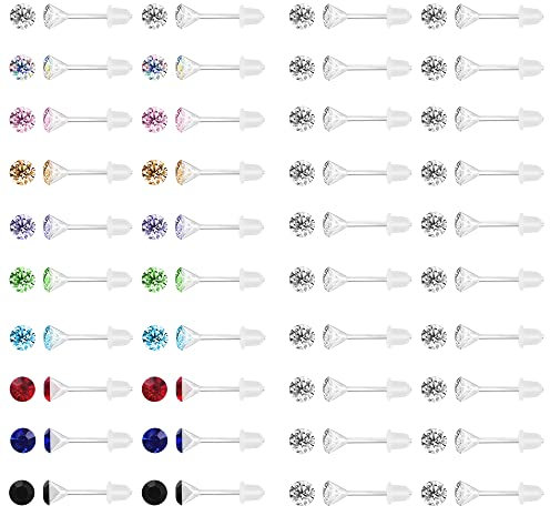 AoedeJ 80 Stück Bunte Zirkonia Ohrstecker für Empfindliche Ohren - Hypoallergene Kunststoff Ohrringe für Frauen Mädchen (Weiß 4mm)