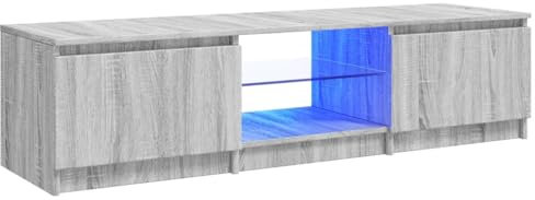 vidaXL Grey Sonoma TV Cabinet with LED Lights - Modern Designed Engineered Wood Media Unit with Ample Storage Space - 140x40x35.5 cm