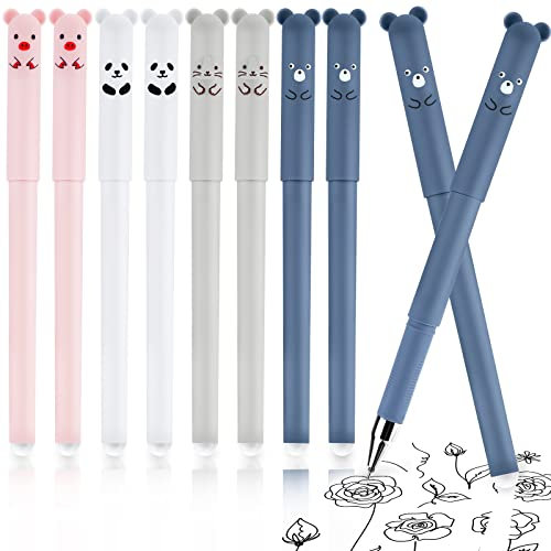TIESOME 8pcs Radierbarer Kugelschreiber, Cartoon Stift Radierbar, 0,5 mm Tinte Gel Stifte Löschbaren Gelstiften für Kinder Studenten Schule Büro Bürobedarf Geschenk (8pcs schwarze Tinte)