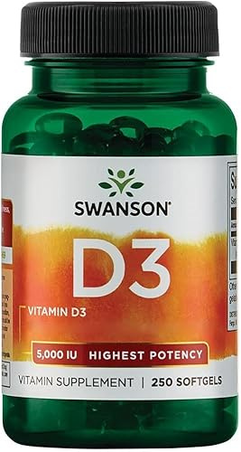 Swanson, Vitamin D3, 250 glutenfreie Softgels, 5.000IU Vitamin D3 je Dosis, Sojafrei, GMO frei, Geschmacksneutral