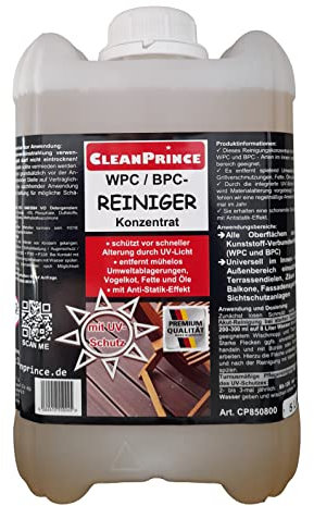 Cleanprince WPC/BPC Reiniger Konzentrat 5 Liter | Kunststoffverbundwerkstoff Terrassen Böden Dielen Reinigungsmittel Reinigung und Pflege